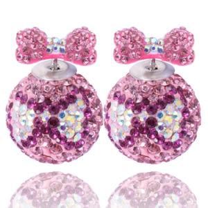 Lady Elegant Double Sided Bow Tie Crystal Ball Earrings Gift