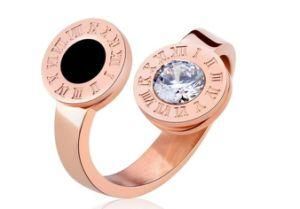 2018 Fashion Brand Rose Gold Color Stainless Steel Roman Numerals Black White Shell Double Round Ring Women Party Wedding Gifts