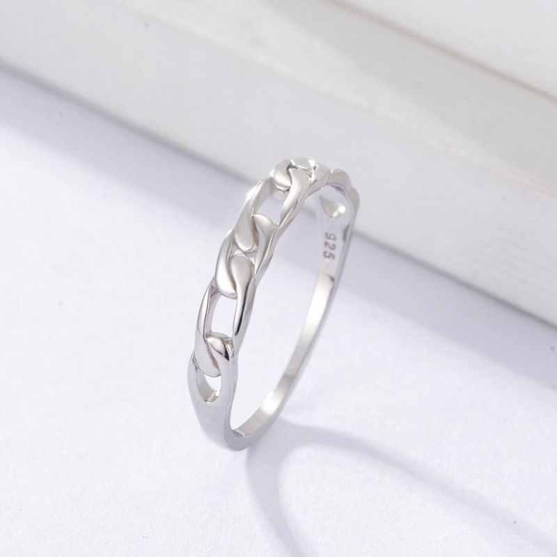 Fashion Women Jewelry Solid 925 Sterling Silver Cuban Chain Ring