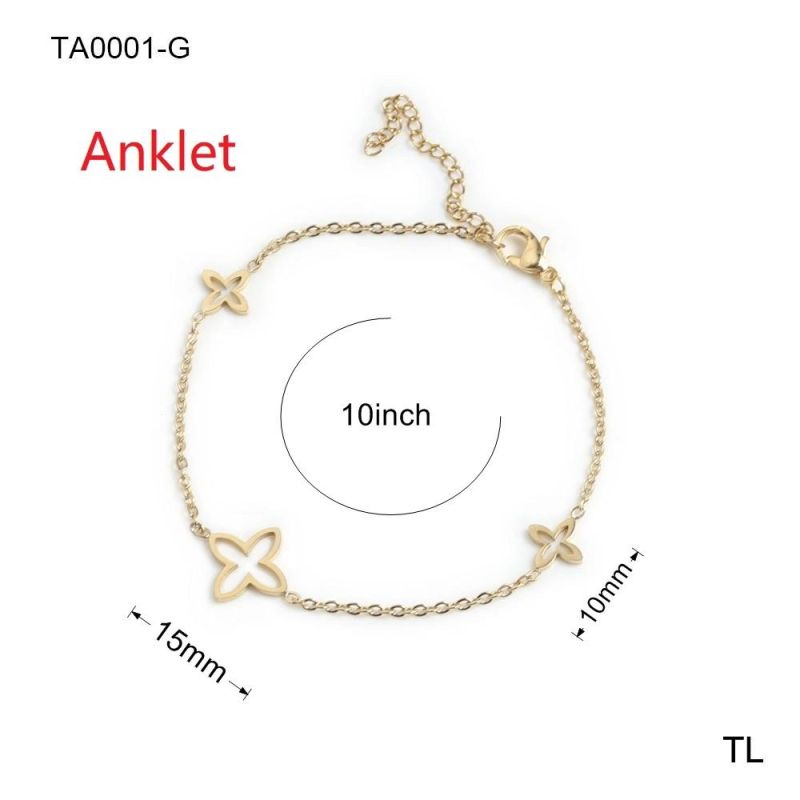 Manufacturer Customized Colorfast Anklet Waterproof Zirconium Clover Flower Stainless Steel Fashion Anklet Wholesale Replica Jewelry
