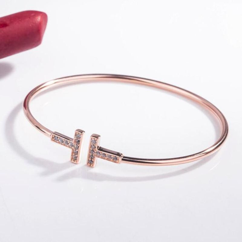 Fashion 925 Silver Jewelry New Design Cubic Zirconia H Shape Bracelet Bangle