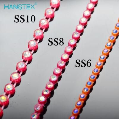 Hanstex Fashion Ab Color Plastic Rhinestone Chain, A Grade Ab 2mm Glass Rhinestones Banding Trim Setting Chain Ss6