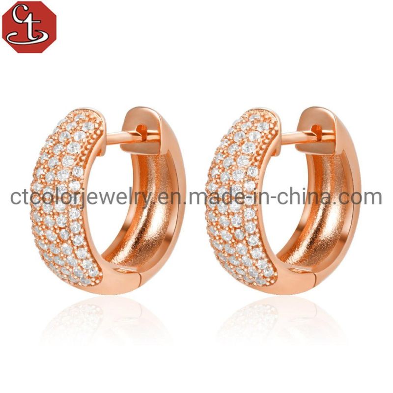 Fashion Jewelry Luxury Cubic Zirconia 925 Sterling Silver 18K Gold Plated Small Hoop Earrings