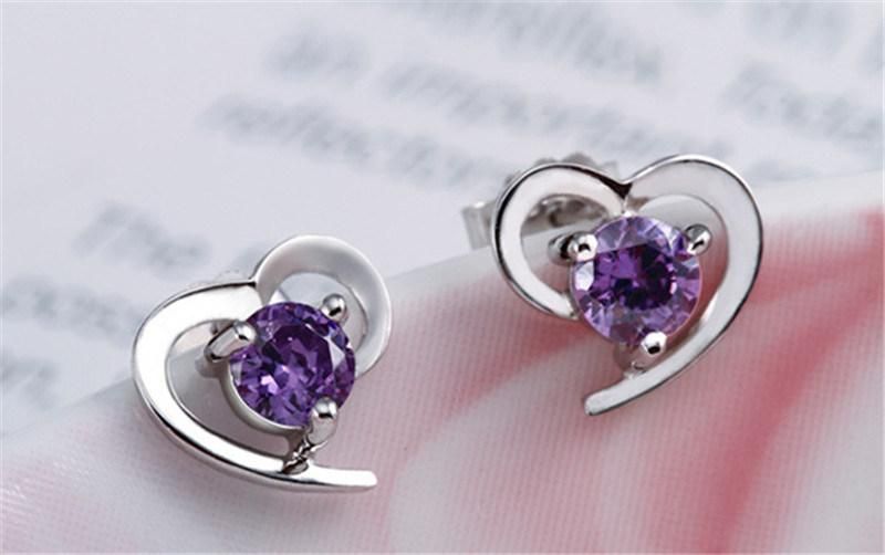 Fashion Jewelry Zircon Heart Stud Earrings 925 Sterling Silver Earrings