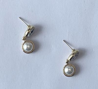 Delicated Crystal Glass Marquise Stud with Mini Round Pearl Drop Earring Studs for Women