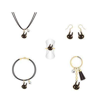 New Arrival Black Rabbit Gold Star Moon Jewelry Set