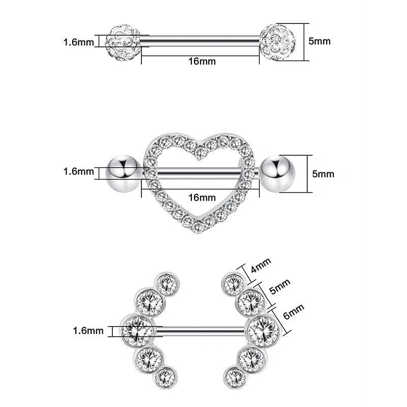 316L Surgical Steel Nipple Ring Piercing Jewelry Set (3pairs)