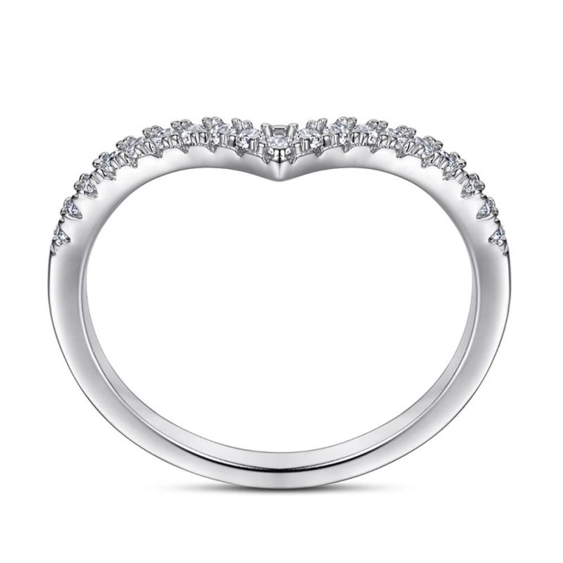 Fashion 925 Silver Ring for Women with Simple V-Shaped Diamond Row Micro-Inlaid Zircon Jewelry