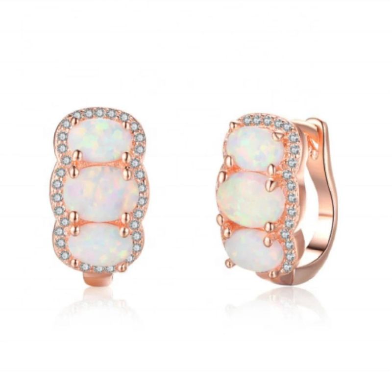 14K/18K Rose Gold Plated Earrings Lab Opal Hoops Earrings for Woman