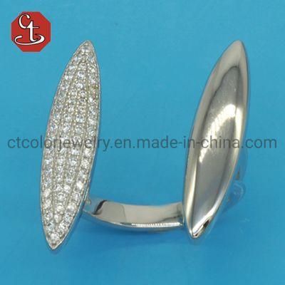 Hip Hop Adjustable Silver or Brass Ring Pave Cubic Zirconia Fashion Open Rings Jewelry