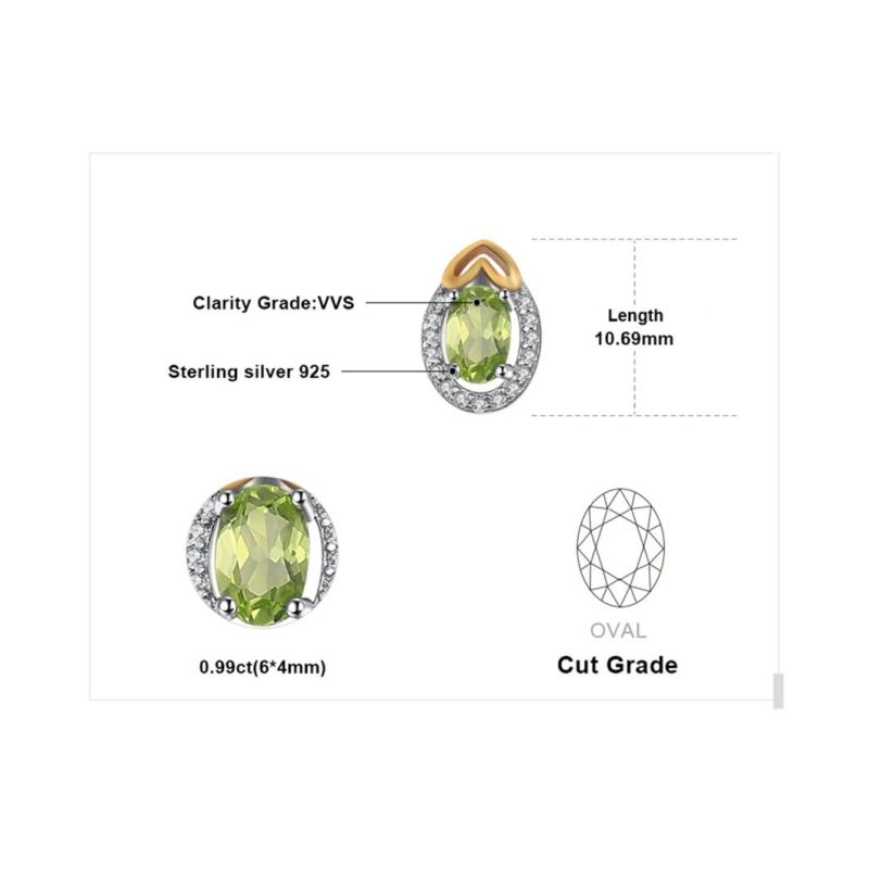 Gold Plated Genuine Peridot Stud Earrings Silver Jewelry for Women Wholesale