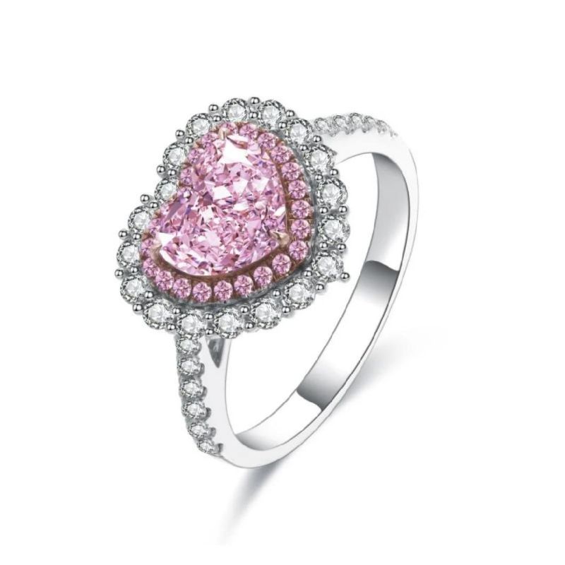 Fashion Accessories 1.0CT Heart Shape Pink Simulated Diamond 9K Gold Rings Wedding Engagement Diamond Ring