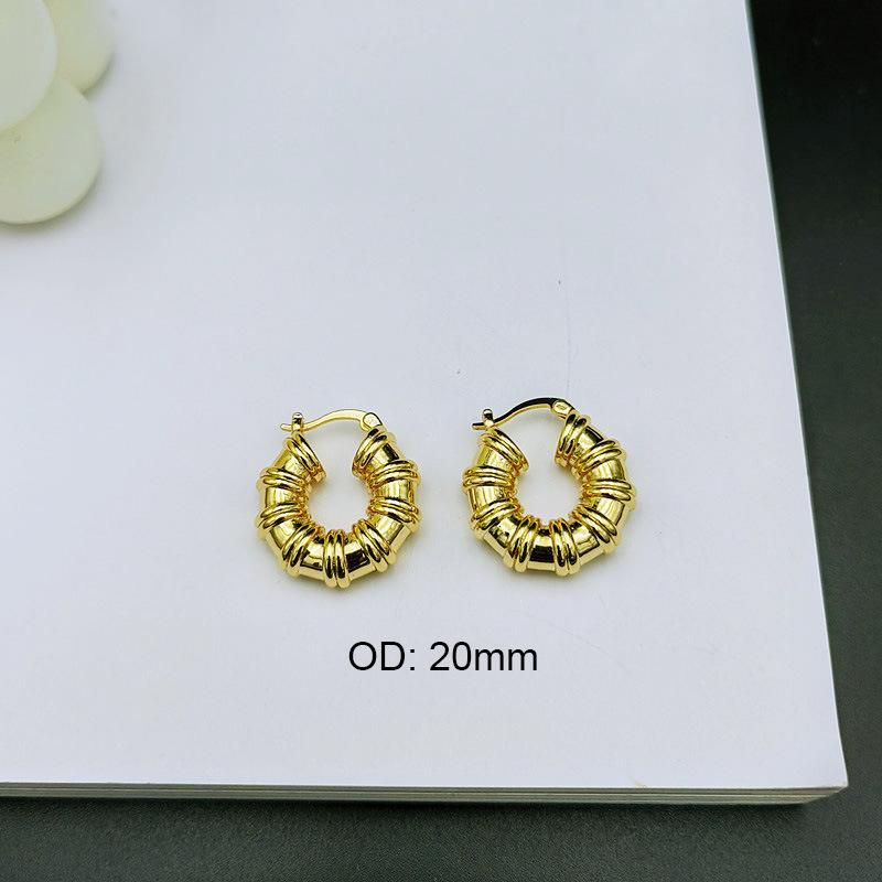 Custom Jewellery Luxury Vintage Women Chunky Metal 18K Gold Plated Thick Bamboo Huggie Hoop Earrings Stainless Steel Earrings Jewelry