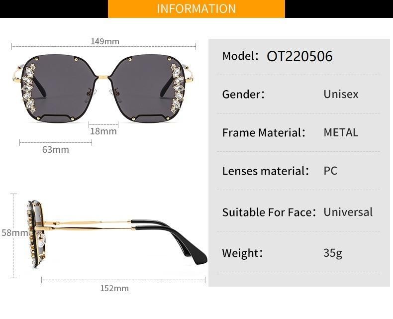 2022 Large Frame Metal Cutout Diamond Ladies Sunglasses