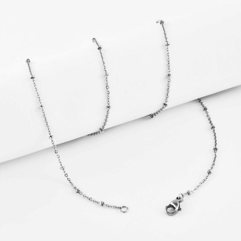 Trendy Stainless Steel Cable Necklace with Ball Beaded Chain for Women Ladies