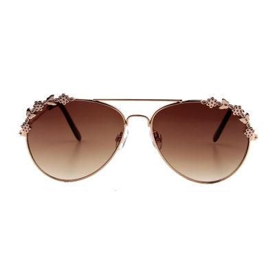 Brown Lense Metal Design with Bar and Flower Kids Sunglasses