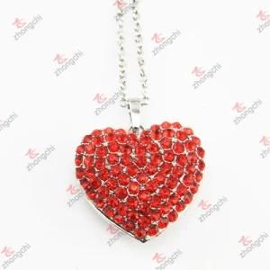Red Crystal Heart Pendant Necklace with Logo Chain