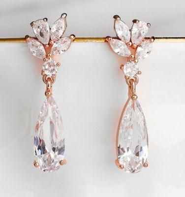 Rose Gold Pear CZ Earring Jewelry, Bridal Earring Jewelry, Wedding Earring Jewelry