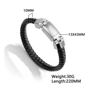Fashion Simple Stainless Steel Clasp Weave Leather Men Bracelet