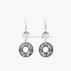 New Round Crystal Drop Earrings Vintage Ancient Silver Plated with Advanced White Crystal for Women