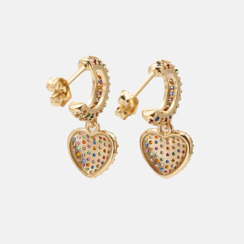 Factory Wholesale Gold Plated Colored Zircon Heart-Shaped Earrings