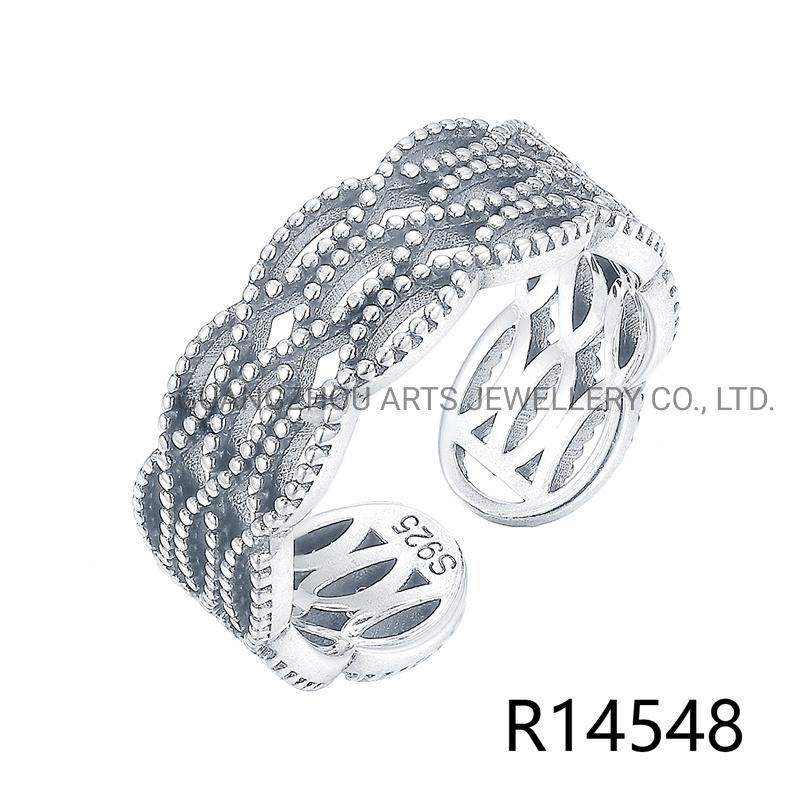 Korean Version Retro Twist Woven 925 Sterling Silver Adjustable Ring