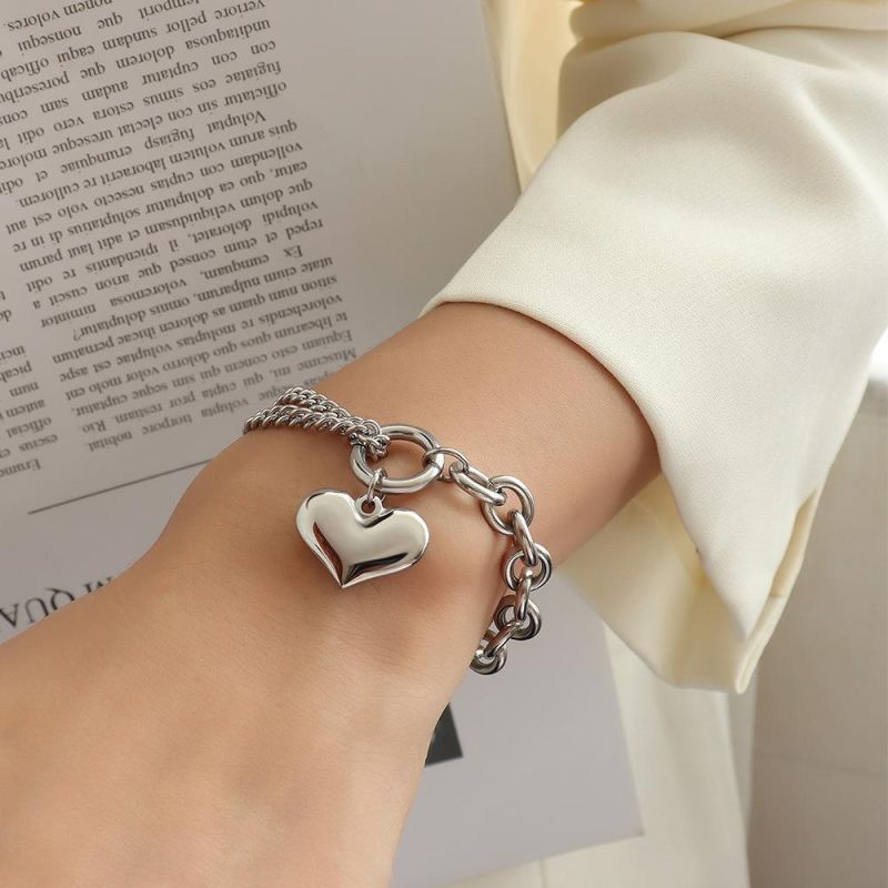 18K Gold in Titanium Steel Plating Versatile Heart Bracelet