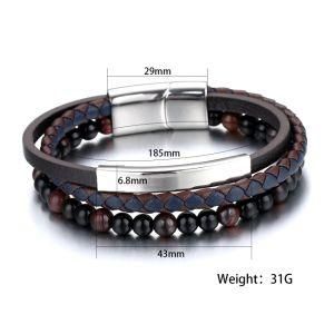 Fshion Multi-Layer Bead Stone Weave Leather Bracelet for Men