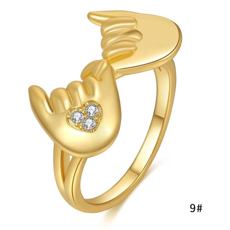 Women′ S 18K Gold Light Luxury Zircon Mom Love Hand Ring