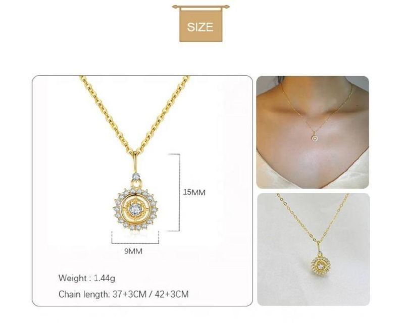 925 Sterling Silver Vintage Sun Flower Pendant Necklace Women Fashion Wedding Party Fashion Jewelry