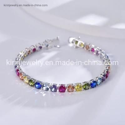 Moissanite Rainbow 3mm 925 Sterling Silver Tennis Bracelet Pink 5A CZ Zircon Real Diamond Tennis Bracelet