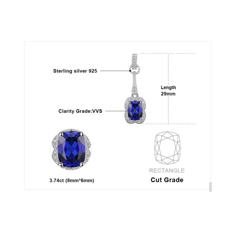 Created Blue Sapphire Drop Dangle Earrings Elegant Rectangle 925 Sterling Silver Jewelry