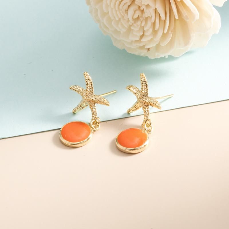 925 Silver Needle Starfish Short Earrings