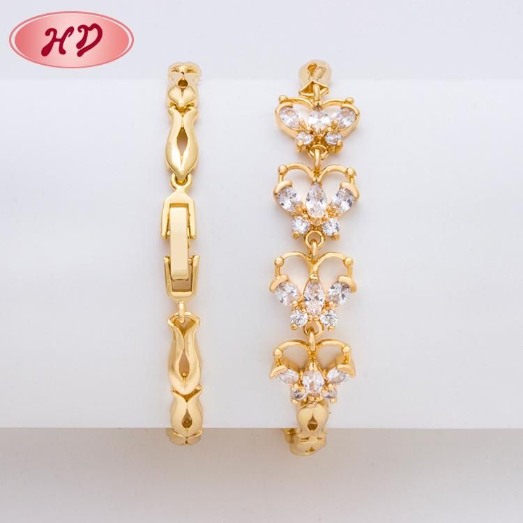 Girls Favorite Zircon Round Colors Diamond Dubai Gold Chain Plated CZ Tennis Bracelet