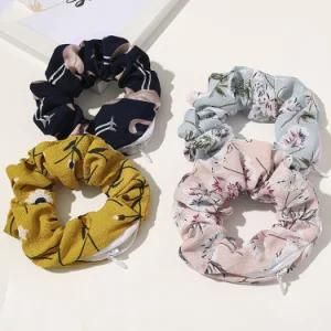 2021 New Creative Fashion Floral Printed Pocket Scrunchie Custom Zipper Hair Scrunchie