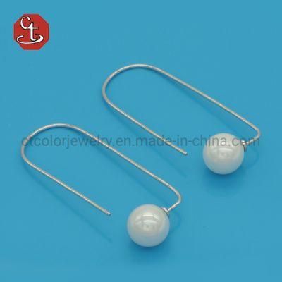 Simple Plain Silver Color Metal Pearl Earrings Fashion Statement Earrings for Women Party Jewelry