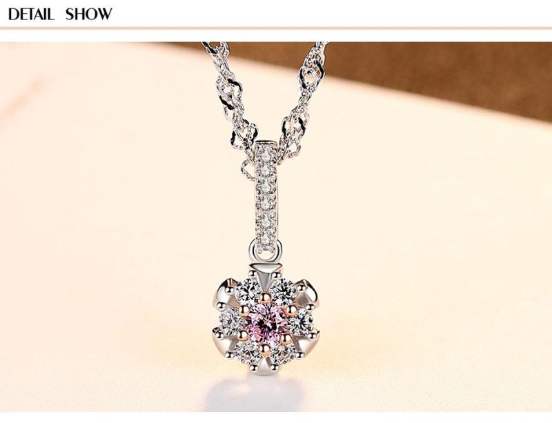 Real Sliver Women Jewelry 3A Zircon Gemstone Clavicle Chain Pendant Necklace