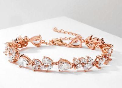 Bridal Wedding Elegant CZ Rose Gold Gold Plated Tennis Bracelet. Fashion CZ Bracelet