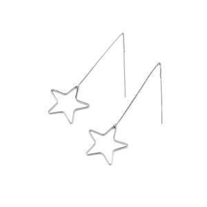Rhodium Plated Drop Threader Star Earrings Long Chain Dangle Earrings