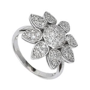 Flower Designed Classic Micro Pave Setting CZ Stone Silver Ring