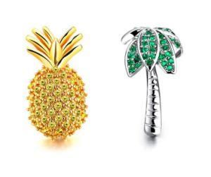 2018 Elegant Cute Asymmetry Fruit Stud Earrings Sparkling Rhinestone Pineapple Coconut Trees Stud Earrings Gift Jewelry