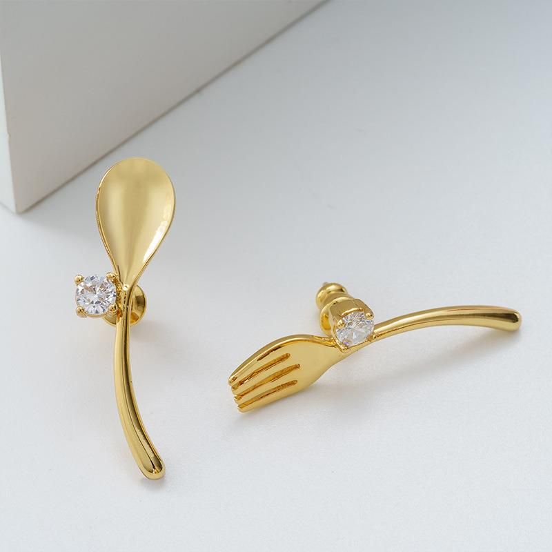 Fashion Ins Style Lovely Spoon and Fork Shape Stud Earrings for Girls