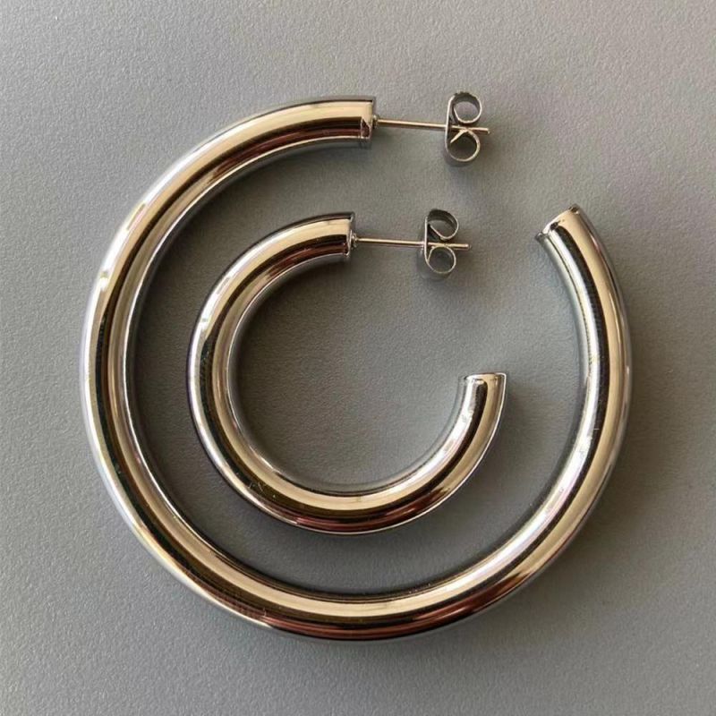 Stainless Steel Women′ S Hoop Earrings with 14K Gold Plated and Steel Colour for Women Jewelry
