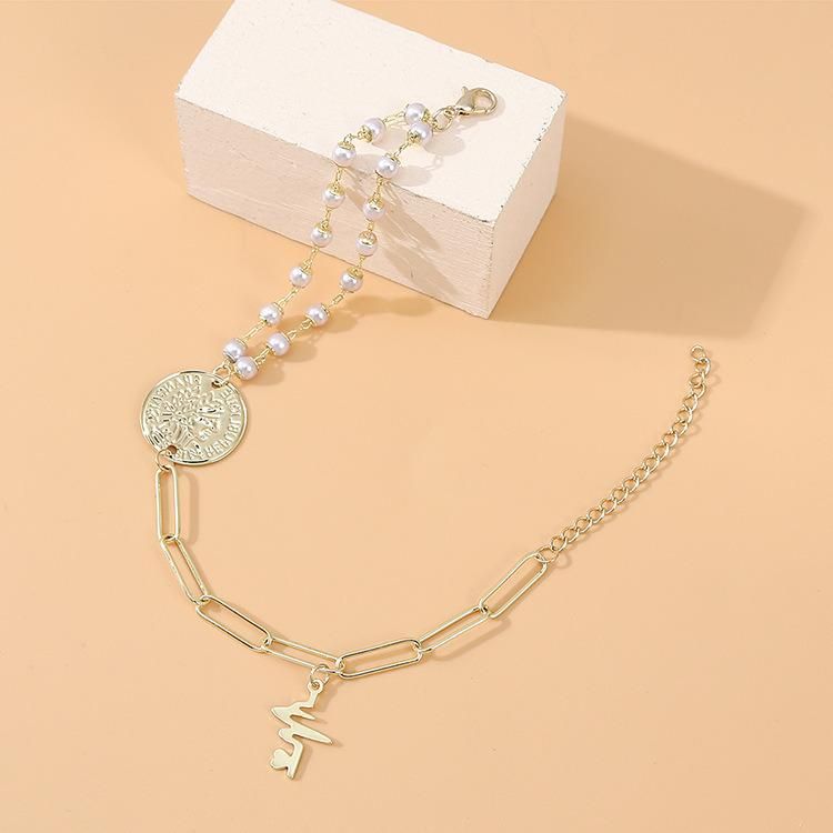 European and American Fashion French Retro Roman Head Pearl Anklet Personality Girly Beach Footwear