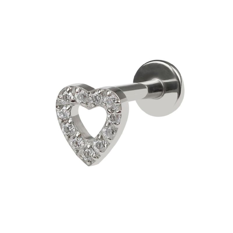 Eternal Metal ASTM F136 Titanium Hollow Heart Shaped CZ Internally Threaded Labret Piercing Jewelry