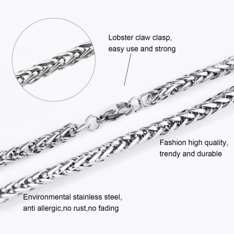 Stainless Steel Wheat Chain Custom Length Necklace with Clasp Three Colors for Handbag Chains Accessories