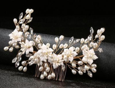 Bridal Wedding Clay Hair Comb Hair Clip Headpiece with Pearls and Crystals for Brides