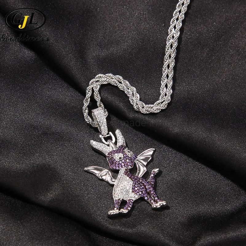 Custom Gold Filled Cubic Zirconia Cartoon Dragon Pendant Necklace Design