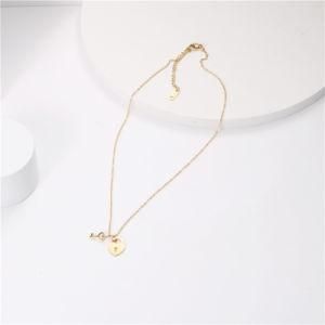 18K Gold Plated Stainless Steel Locke &amp; Key Pendant Lock and Key Necklace
