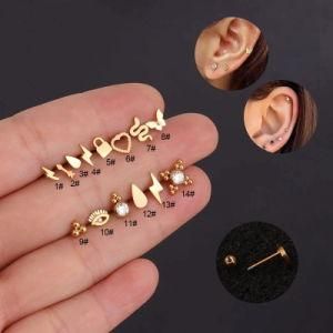 316lstainless Steel Style Fashion Tainless Crystal Earrings Piercing Jewelry Cartilage Stud Earring Helix Conch Smoke Lobe Tragus